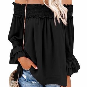 Black Ruffle Sleeve Off The Shoulder Top